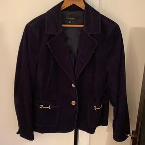 Talbots black, corduroy blazer with gold buttons and buckles